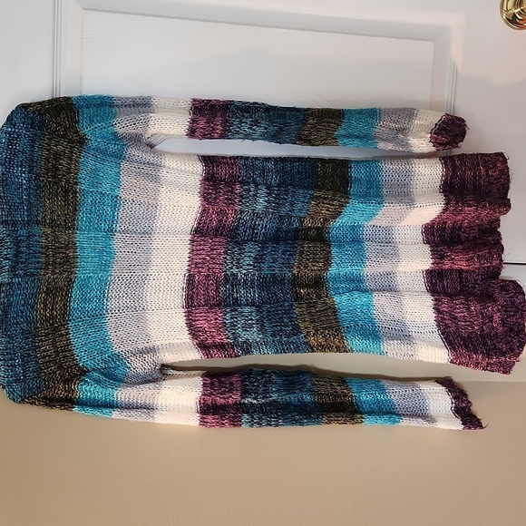 Ultra Flirt Women's V-Neck Striped Sweater - Blue, Purple, White, Large - Picture 4 of 5